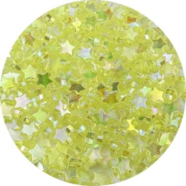 Imagem de Tingoons 450 peças de contas acrílicas em forma de estrela AB Colors contas espaçadoras de pônei soltas com orifício para fazer joias, colar, brinco, chaveiros, projetos DIY (amarelo limão AB)