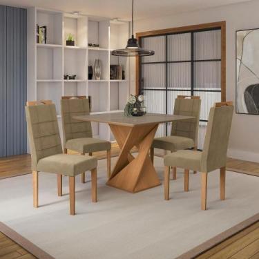 Imagem de Conjunto Sala De Jantar Luna Kappesberg 4 Cadeiras Veludo Bege