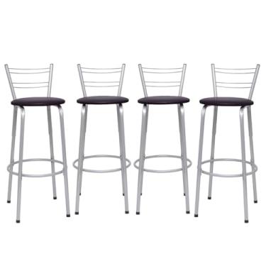 Imagem de Banqueta Altas Flórida Estrutura Prata 70cm Para Balcão Cozinha, Bar, Bistrô, Americano Kit 04 Unidades - Itagold (Marrom Escuro)