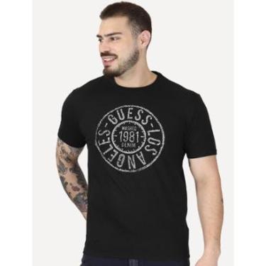 Imagem de Camiseta Guess Masculina Washed Stamp Preta-Masculino