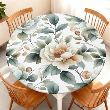Imagem de COTAIL Toalha de mesa redonda com capa de mesa elástica à prova d'água para mesa redonda de até 155 a 165 cm, capa circular à prova de óleo para cozinha, jantar, acampamento, piquenique, festa