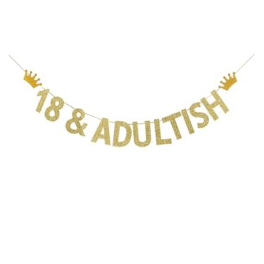 Imagem de SNFHWL Faixa de 18 anos e adultos, placa de festa de tempo para adulto, suprimentos de festa de aniversário de 18 anos, guirlandas de decorações de festa de aniversário de 18 anos, glitter dourado