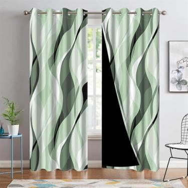 Imagem de DORCEV Cortinas de janela com linhas verdes arte abstrata estética gradiente verde blackout cortinas geométricas com isolamento térmico cortinas escurecimento de quarto, decoração de cozinha, 66 x 160