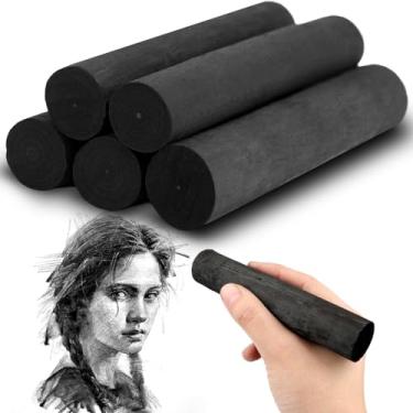 Imagem de HIKIMA 5 peças de palitos de carvão de salgueiro jumbo, grande e macio, carvão vegetal natural básico para esboçar materiais de artistas