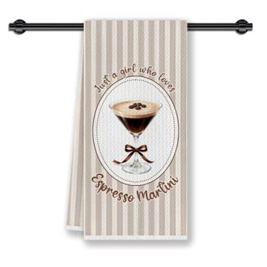 Imagem de CosxHabitat Toalhas de prato de cozinha para presente de martini, presentes para amantes de coquetéis de martini, toalha de chá decorativa listrada bege para carrinho de bar de cozinha, 40 x 61 cm