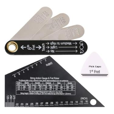 Imagem de oshhni Conjunto de 3 peças para medir a altura cordas da guitarra, incluindo régua de ajuste de altura do nut, e capo para guitarra elétrica, Style a