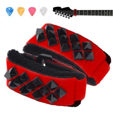 Imagem de 2 peças Amortecedor de cordas de guitarra Rock-House, alça silenciosa de guitarra, redutor de ruído de fita de cobertura de silenciador, longo e curto, estilo punk vermelho (hong DD)