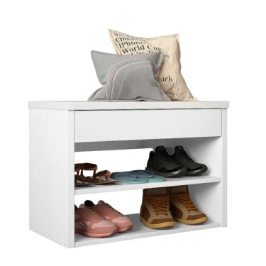 Imagem de Sapateira Hall de Entrada, Sapateira e Banco 2 Prateleiras e Assento Hall, 48 X 68 X 33cm(HALL - BRANCO)