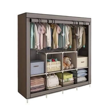 Imagem de Guarda Roupa Dobrável Organizador De Roupas Portátil Multiuso Armário Organizador 4 Divisórias- Armário Inteligente para Quarto, Viagem, Mudanças(CINZA)