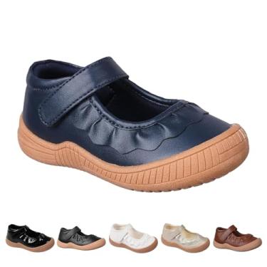 Imagem de Oomphies Amina Sapatos Mary Jane com babados para meninas – Sapatos sociais confortáveis com fecho de e palmilha acolchoada, Azul marino, 21