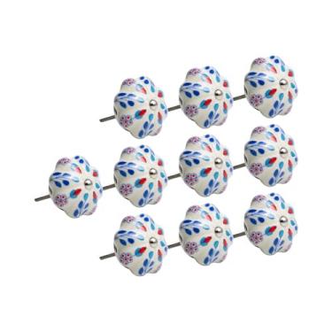 Imagem de 12 Puxador em Cerâmica Abóbora Floral Armário Boho Chic (Azul/Floral - MPPON135)