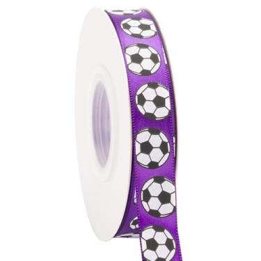 Imagem de Fita de futebol, 1,5 cm x 64 m, branco/roxo, use para laços de cabelo de equipe, grinalda, cordões esportivos, embrulho de presente, decoração de festa, artesanato e costura (roxo, 25 jardas)