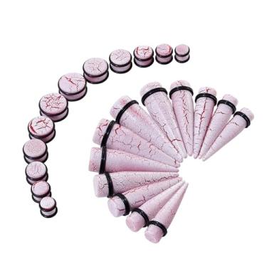 Imagem de YOFANST Kit de alongamento de orelha com 24 peças vermelho estilo rachado 00G - conjunto grande de piercings de acrílico alargadores de ouvido de acrílico expansores leves para homens e mulheres