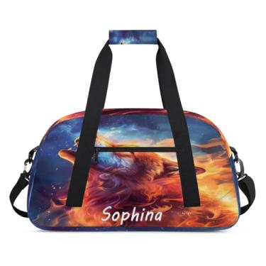Imagem de Bolsa esportiva personalizada, animal, lobo, galáxia, universo com nome, bolsa de dormir personalizada, bolsa de fim de semana, bolsa de treino para dança, balé, academia, ginástica, mala, viagem