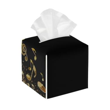 Imagem de Capa quadrada de couro para caixa de lenços de papel, impermeável, para notas, música, dourado, organizador de papel facial com cinto inferior, estojo de lenços para mesa, banheiro, escritório, mesa