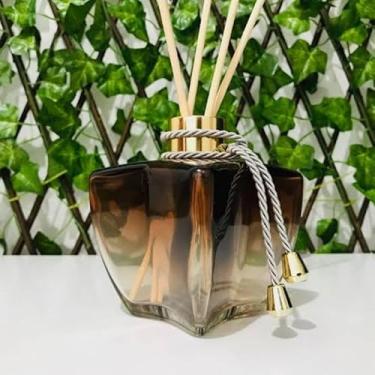 Imagem de Frasco Difusor de Ambiente 280ml – Vidro Estrela Marrom Degradê com Tampa Dourada, Varetas e Cordão Decorativo(Prata)