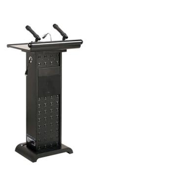 Imagem de Yadlan Suporte de pódio com microfone e alto-falante, púlpito de pódio com microfone sem fio, púlpito de metal premium para igrejas, conferências e salas de aula, acabamento resistente a arranhões D