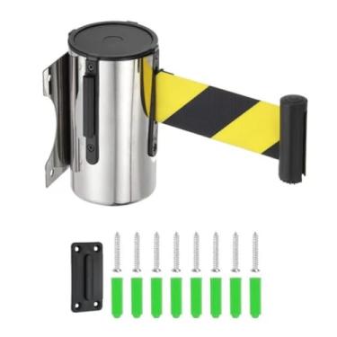Imagem de HGTRH Barreira de cinto retrátil de montagem na parede, barreira retrátil de aço inoxidável, cordão de segurança, controle de multidão para aeroportos, bancos, mercearia, loja, estádio, 5 m