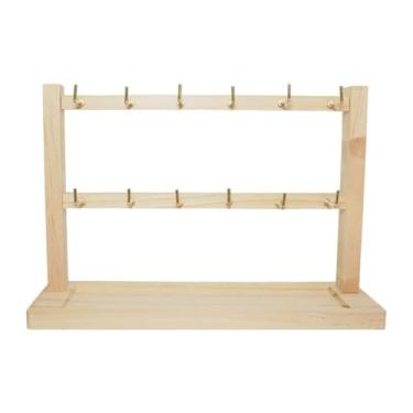 Imagem de Golden Strawberry 2 camadas de expositor de madeira com ganchos para colares. Anéis, brincos, pulseiras e outros expositores de armazenamento de joias