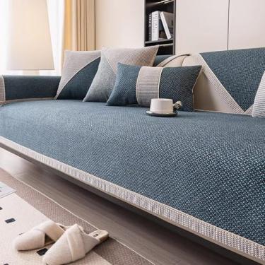 Imagem de HGTRH Capas de sofá laváveis, seccionais, em forma de L, capa de sofá de 30 cm, com almofadas traseiras, de veludo cotelê, lavável na máquina, antiderrapante, azul, 110 x 110