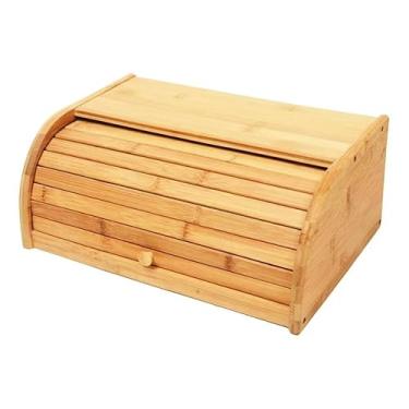 Imagem de Porta Pão de Bambu com Tampa Retrátil, 40x27x16cm, Resistente, para Armazenar Pães e Bolachas