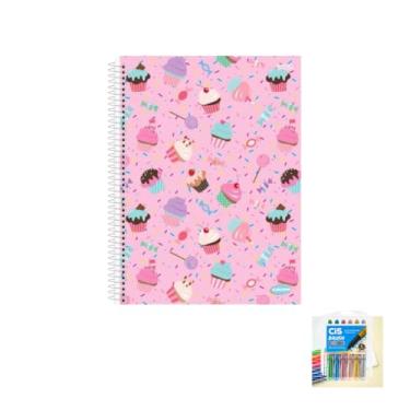 Imagem de Kit Escolar Feminino Caderno 10 Matérias + Caneta Esferográfica 0.7mm + Marcadores Artísticos