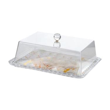 Imagem de Ioensy Capa de bolo de acrílico à prova de poeira, suporte para bolo, caixa de exposição de padaria transparente, cúpula de alimentos isolada para queijo, Rectangular Gold L