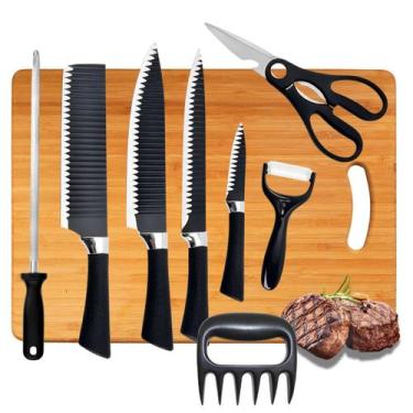 Imagem de Conjunto Facas Kit Churrasco Profissional Aço Inox 8 Peças Cozinha 8 P