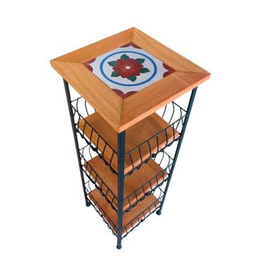 Imagem de Fruteira de chão 3 Cestos Organizadora Porta Filtro Ferro com Pintura Eletrostática Anti Ferrugem e Madeira Maciça Para 150kg (F1)