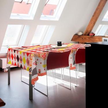 Imagem de Toalha de Mesa Plástica Térmica Impermeável para 4 6 e 8 Lugares Toalha Retangular Antiderramamento para Cozinha e Sala (CHICKEN ROSA,6 Lugares)