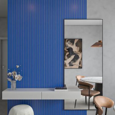 Imagem de Kit 20 Painel Ripado MDF 45x11 Autoadesivo Revestimento Decorativo para Parede (5 Placas,Azul)