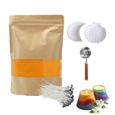 Imagem de Monivi Kit de fabricação de velas de areia de 500 ml – Cera de vela de areia sem perfume com 50 pavios, colher e 2 pratos, vela colorida de flor de gelo para decoração de casa, presentes e artesanato