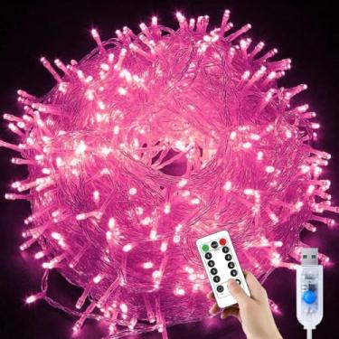 Imagem de YUANHUYUOU Luzes de Natal, 3M 20 LEDs com controle remoto, alimentadas por USB, à prova d'água, luzes de corda internas e externas para decoração de casa (rosa)