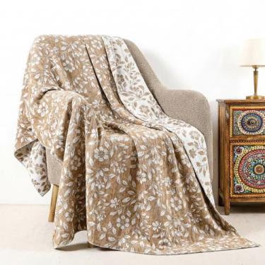 Imagem de Cobertor de chenille Boho fofo macio e aconchegante cobertor felpudo de lã para sofá, cama, cadeira, sala de estar, dormitório, cobertores decorativos de Natal, presente para casa com floral bege, 127