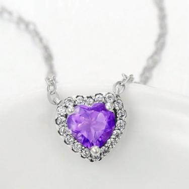 Imagem de 1 colar banhado a prata branca cercado por colar multicolorido em forma de coração para mulheres, uso diário, encontros, melhor presente de aniversário, joias finas presentes, Silver-purple, Prata