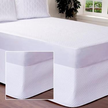 Imagem de Saia para Cama Box, Matelassê Branca, Ajustável, Cama Solteiro Viúva Casal Padrão e Queen