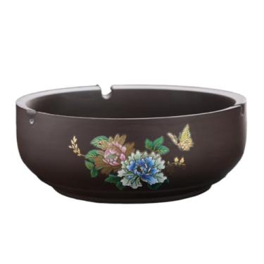 Imagem de Cinzeiro Cinzeiro pequeno de barro roxo estilo retrô em cerâmica, com estampa peônia, ideal para sala estar ou escritório