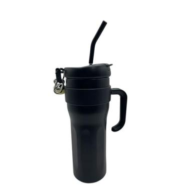 Imagem de Copo Térmico com Tampa 2 em 1 (Bico e Canudo) - 2 Formas de Beber, Design Moderno, Isolamento Térmico, Cores Vibrantes - Para Academia, Trabalho e Viagens (Preto Com Alça Aberto Preto)