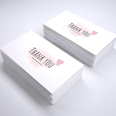 Imagem de Pequenos cartões de agradecimento com tamanho de cartão de visita (5 x 3,12 cm), mini cartões de agradecimento, design de coração rosa simples e fofo, cartolina grossa, parte traseira em branco para anotações, presente para amigos, família, chá de bebê, obrigado por apoiar meus pequenos cartões de v