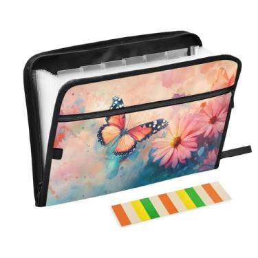 Imagem de CEBUGI Pasta expansível com 13 bolsos, organizador de arquivos sanfonado à prova d'água com etiquetas tamanho A4, organizador de documentos de papel para escola, escritório, borboleta