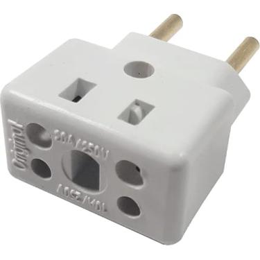 Imagem de Adaptador de Tomada Benjamin Bivolt 110V/220V - Kit 2 Unidades Compatível com Plugues 2 e 3 Pinos 10A/20A até 250V Branco