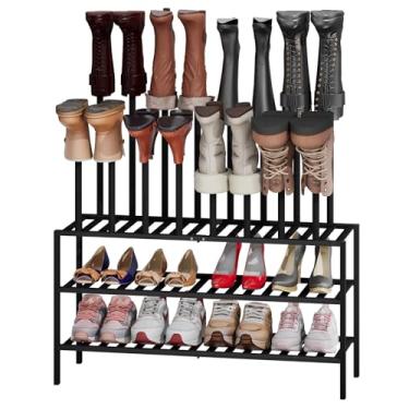 Imagem de kiplant Organizador alto para botas – 8 pares de sapateiras de madeira de bambu para entrada e armário, comporta botas altas