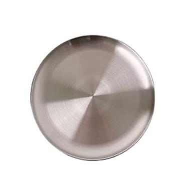 Imagem de placa profunda Placa de aço inoxidável redonda restaurante café cozinha placa plana metal circular jantar vintage espelho fosco sobremesa(Grande)