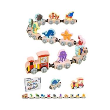 Imagem de Conjunto De Trem Magnético De Madeira Montessori Brinquedo Educacional