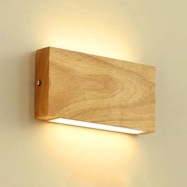 Imagem de Luminária de parede LED em madeira, 8W, moderna, para interiores, com iluminação direcionada para cima e para baixo. Design quadrado, dimerizável, 3000K/4500K/6000K. Ideal para corredores, s