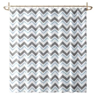 Imagem de Cortina de Box com Padrão Zig Zag Preto e Branco, 1,80m x 1,80m, Inclui 12 Argolas em PVC