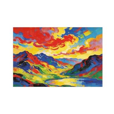 Imagem de BMZFYBS Pôster de arte de parede abstrata colorido nuvens de montanha - imagem de decoração moderna - impressão em tela para sala de estar escritório 80 x 120 cm 31 x 47 pol sem moldura