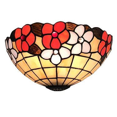 Imagem de Aplique de parede libélula estilo Tiffany, mediterrâneo, com 1 lâmpada, vitral, design floral, ideal para cabeceira de cama, corredor ou varanda. Potência máxima: 40W.