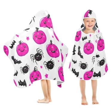 Imagem de Burbuja Linda toalha de banho com capuz rosa abóboras para crianças, toalha de praia de pelúcia macia absorvente para meninas e meninos 3-10 anos, 61 x 127 cm