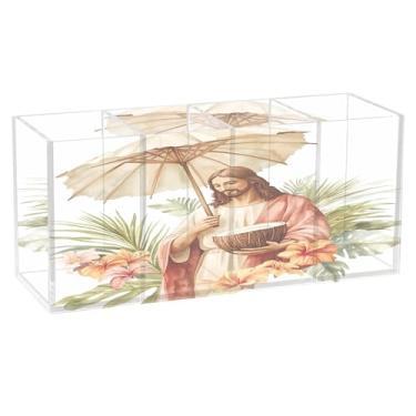 Imagem de Burbuja Porta-canetas de acrílico Coconut Tropical com 4 compartimentos, suporte de lápis transparente para pincéis de maquiagem fixos, acessórios de mesa de escritório em casa